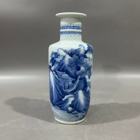 An Exquisite Blue and White Landscape and Figure Pattern Vase