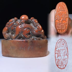 An Exquisite Shoushan Stone Auspicious Beast Pattern Seal