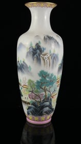 A Rare Enamel Painted Gold Landscape and Figure Pattern Vase