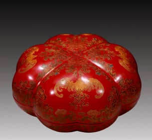 An Elaborate Lacquered Gilded 'Bat& Scrolling Lotus' Box