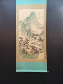A Chinese Vertical Scroll Ink Painting of Landscape on Paper,Qi Gong