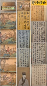 A Chinese Hand Scroll Ink Painting of Character and Story on Silk,Cai Xiang