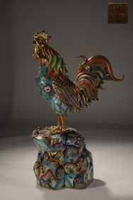 A Huge Cloisonne Enamel Flower Pattern Rooster Ornament