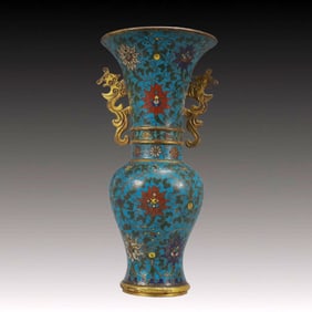 A Exquisite Cloisonne Lotus Pattern Double-Ears Vase