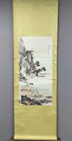 A Chinese Vertical Scroll Ink Painting of Landscape and Figure on Paper