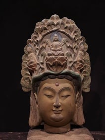 A Rare Limestone Avalokitesvara Head Ornament