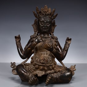 A Solemn Gilt Bronze Four-arms Buddha Statue