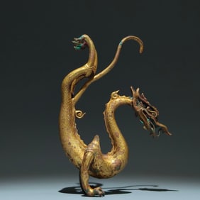A Rare Gilt Bronze Dragon Ornament