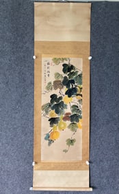 A Chinese Vertical Scroll Ink Painting of Melon and Fruit on Paper
