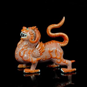 An Exquisite Agate Red-Glazed Wealth-Attracting Creature Ornament