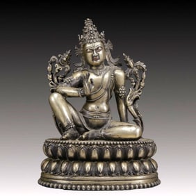 A Solemn Silver Statue of Avalokitesvara