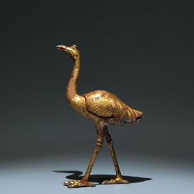 A Rare Gilt Bronze Crane Ornament