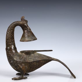 A Rare Bronze Phoenix Candlestick