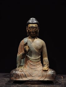 A Rare Limestone Painted Color Buddha Statue Ornament