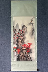 A Chinese Vertical Scroll Ink Painting of Landscape on Paper