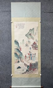 A Chinese Vertical Scroll Ink Painting of Character and Story on Paper