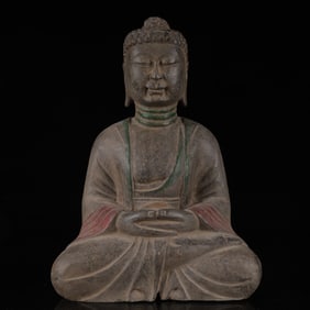 An Exquisite Limestone Painted Color Statue of Sakyamun