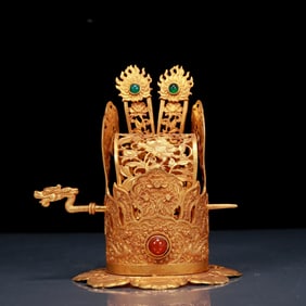An Exquisite Gilt Bronze Inlaid Gems Dragon Pattern Hair Band