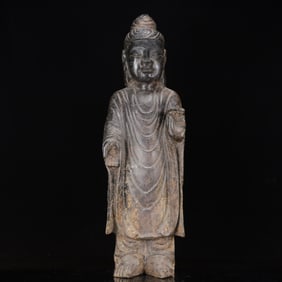 An Archaic Hongshan Culture Black Jade Figure Ornament