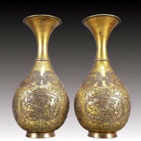 A Pair of Rare Gilt Bronze Figure Pattern Vases