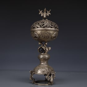 An Exquisite Silver-plated Eight Treasures Pattern Censer