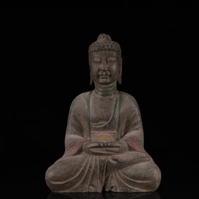 An Exquisite Limestone Painted Color Statue of Sakyamuni