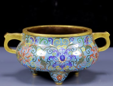 An Exquisite Cloisonne Lotus Pattern Double-Ears Censer