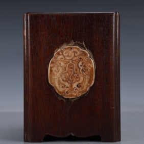 An Exquisite Zitanwood Inlaid Inlaid White Jade Dragon Pattern Brush Pot