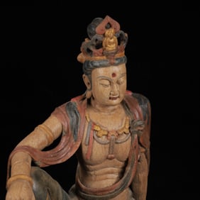 An Exquisite Camphor Wood Painted Color Statue of Avalokitesvara