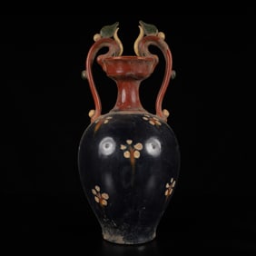 An Exquisite Tang Tri-Color Glazed Pottery Dragon Pattern Vase