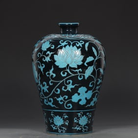 A Rare Ink Ground Blue Color Lotus Pattern Vase