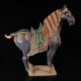 An Exquisite Tang Tri-Color Glazed Pottery Horse Ornament
