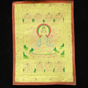 A Rare Brocade Painted Color Statue of Amitayus Tangka