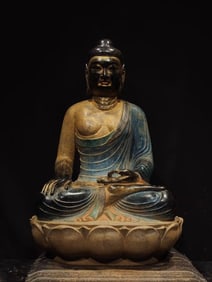 A Rare Limestone Painted Color Buddha Statue Ornament