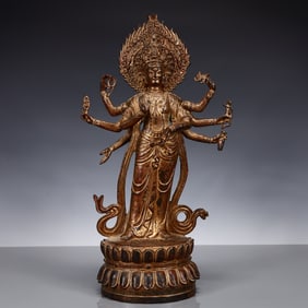 A Solemn Gilt Bronze Statue of Eight-arms Avalokitesvara