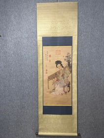 A Chinese Vertical Scroll Ink Painting of Figure on Silk