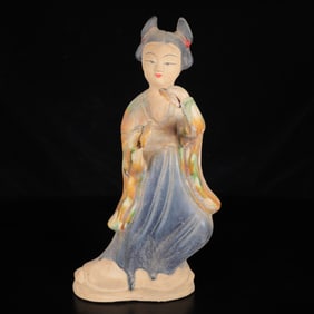 An Exquisite Tang Tri-Color Glazed Pottery Figure Pattern Ornament