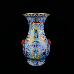 An Exquisite Bronze-color Glaze Lotus Pattern Double-Ears Vase