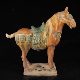 An Exquisite Tang Tri-Color Glazed Pottery Horse Ornament