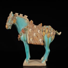 An Exquisite Tang Tri-Color Glazed Pottery Horse Ornament