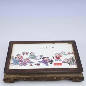 An Exquisite Zitanwood Inlaid Porcelain Plaques Figure Pattern End Table