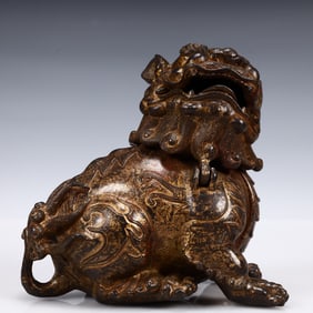 A Solemn Gilt Bronze LionShaped Censer