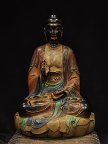 A Rare Limestone Painted Color Buddha Statue Ornament