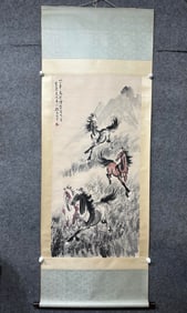 A Chinese Vertical Scroll Ink Painting of Horse on Paper