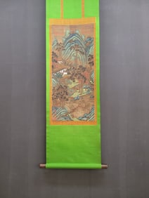 A Chinese Vertical Scroll Ink Painting of Landscape and Figure on Silk