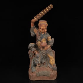 An Exquisite Camphor Wood Painted Color Figure Ornamen