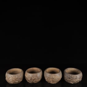 A Set of Fine Limestone Plum Blossom,Orchid Bamboo and Chrysanthemum Pattern Cups