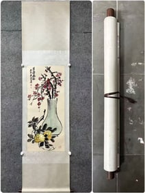 A Chinese Vertical Scroll Ink Painting of Flower on Paper