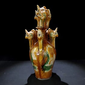 A Rare Tang Tri-Color Glazed Pottery Dragon Vase