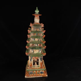An Exquisite Tang Tri-Color Glazed Pottery Pagoda